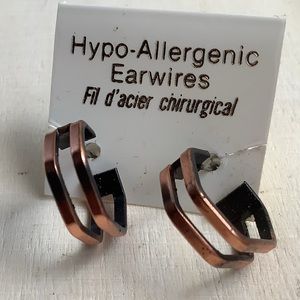 New vintage copper hexagon minimalist double hoop earrings